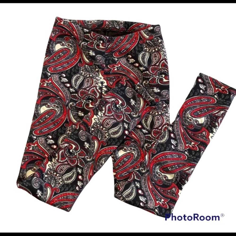 Red Paisley Lined Leggings size 00-4